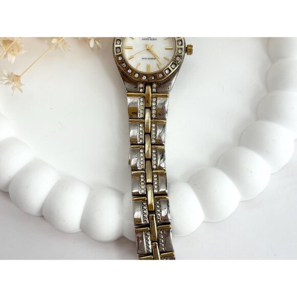 Anne Klein Dual Toned Rhinestone Accented Vintage Watch - 17mm - WORKS! - Picture 2 of 10